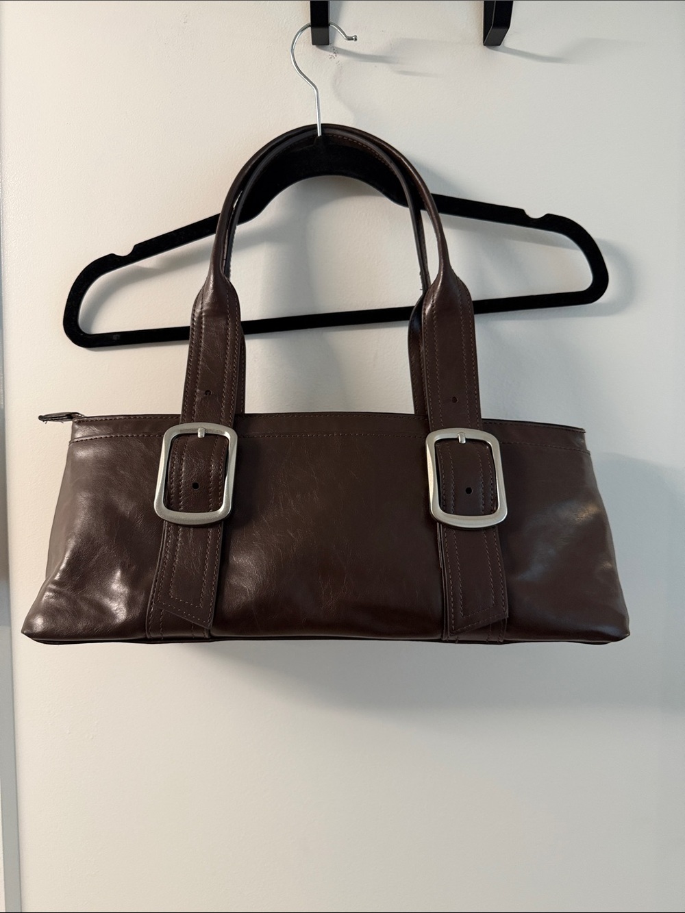 ZARA Brown Leather Shoulder Bag with Buckle Accents